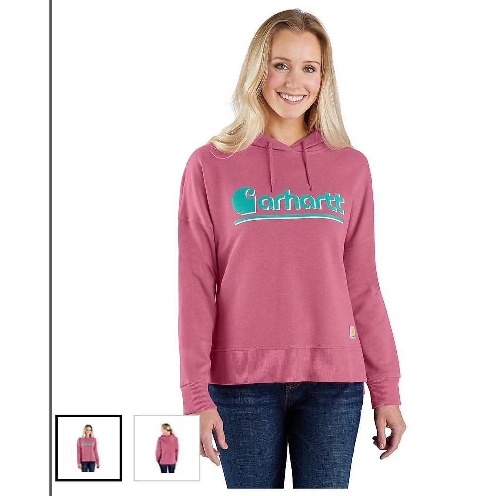 Carhartt Womens Tencel Fiber Series Loose Fit Logo Hoodie Pink Small S 4-6